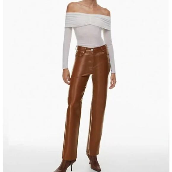 Aritzia Pants - Aritzia Wilfred The Melina High Waisted Vegan Leather Pants Size 4 in Cognac